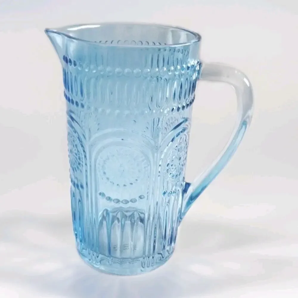 Pioneer Woman Blue w/ Textured Pattern Glass Pitcher Heavy